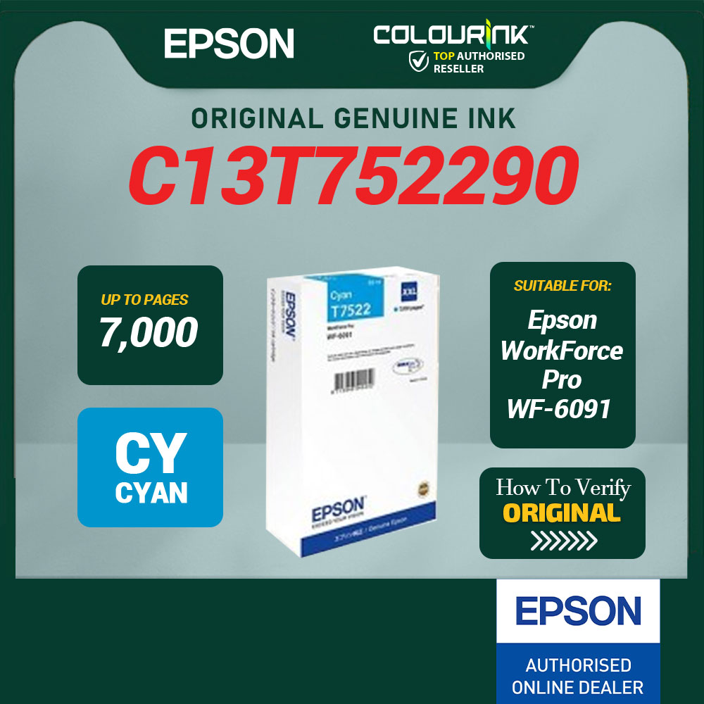 Epson T752 Original Genuine Ink BK C13T752190 CY C13T752290 MG C13T752390 YL C13T752490 WF-6091