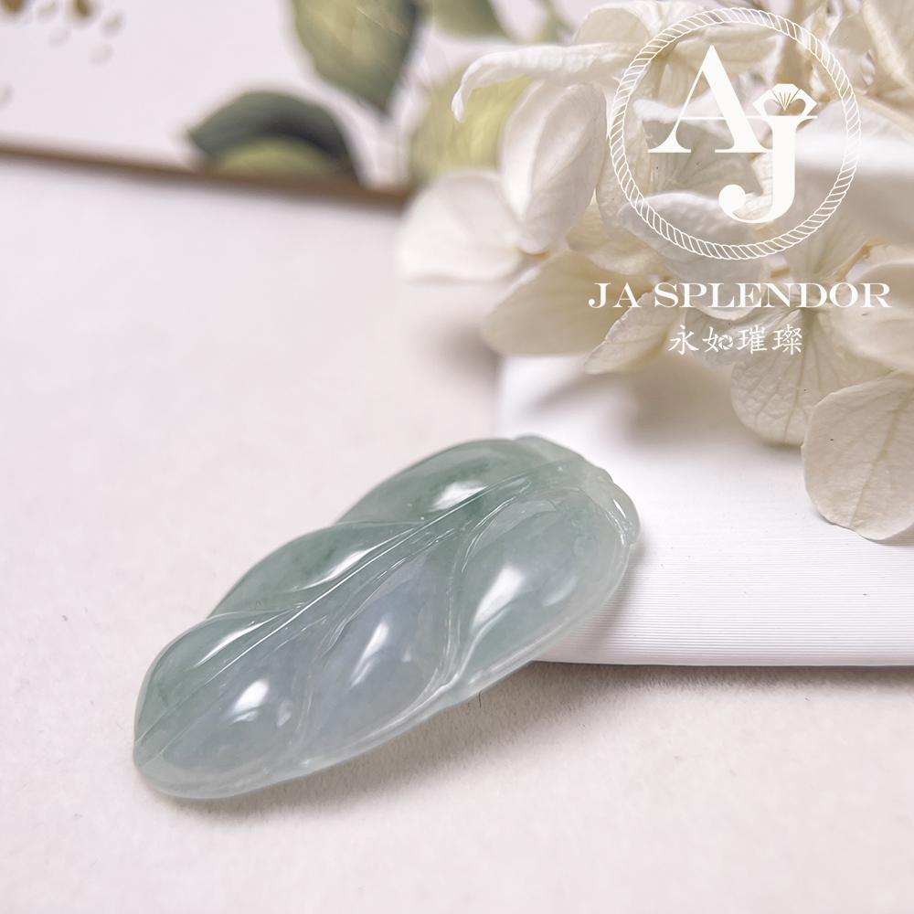 JN-336 天然翡翠A玉 冰潤晴藍事業有成/玉葉金吊墜