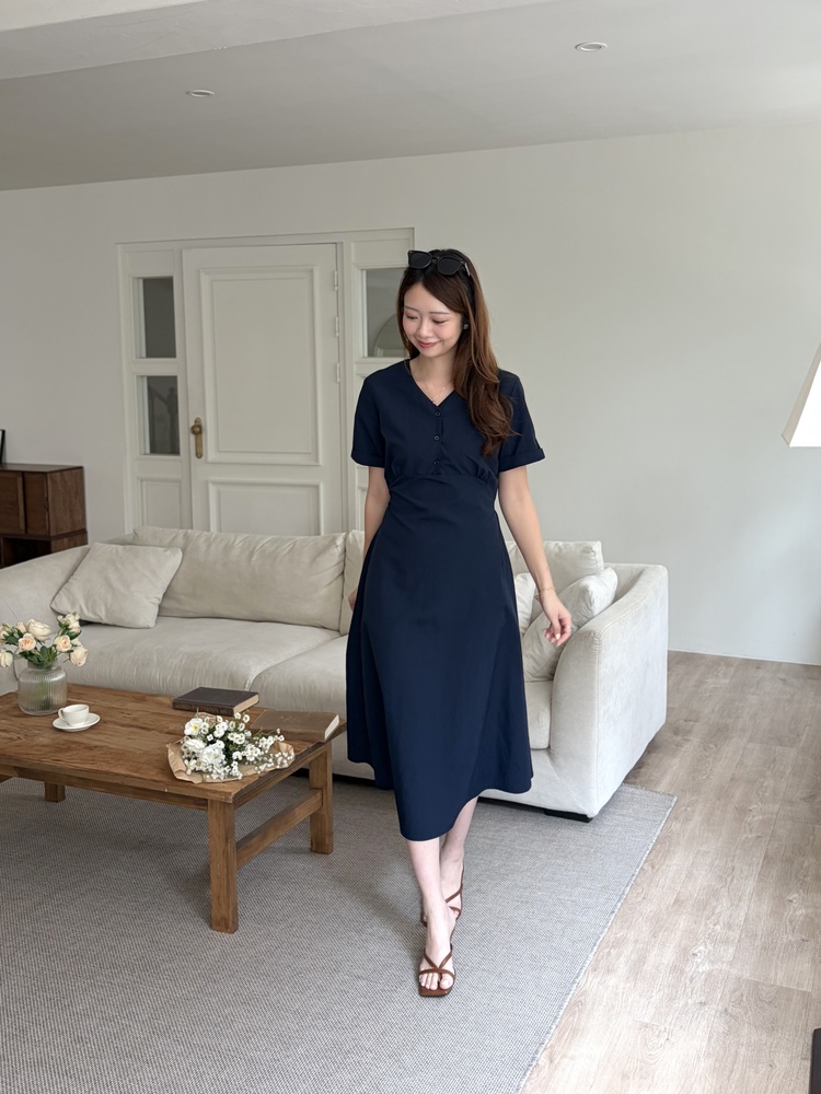 Evie Front Button Dress (Navy)