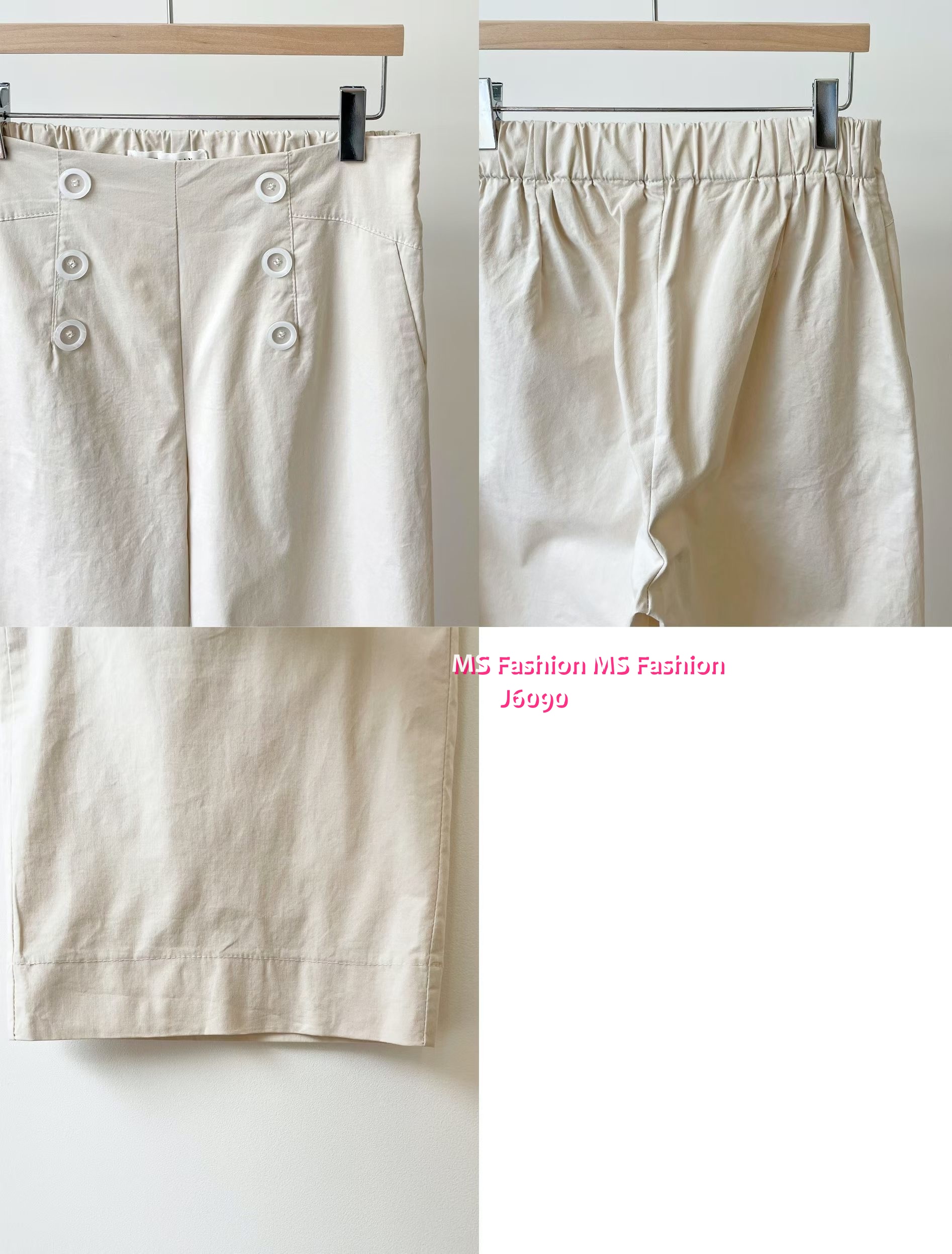 J6090 靚色特色鈕闊筒褲