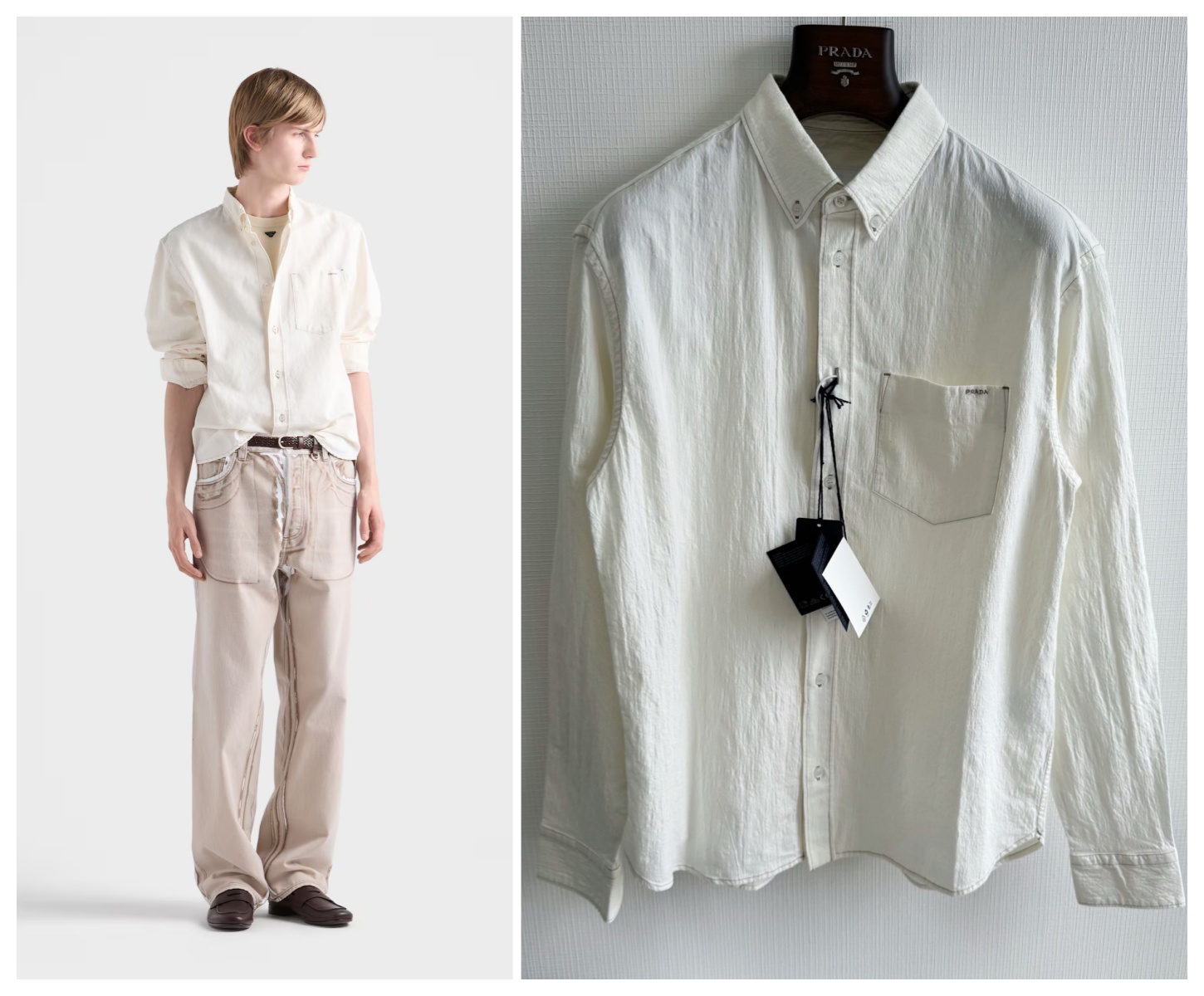 【頂級原單】PRADA Camicia 棉麻口袋刺繡襯衫