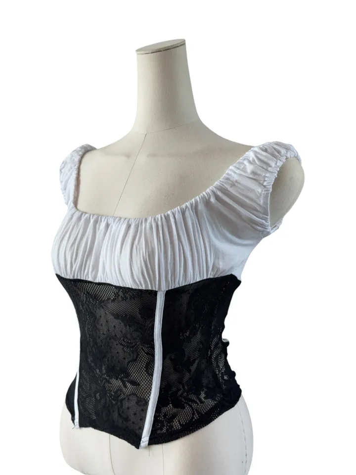 Ruched Sheer Lace Panel Corset Top