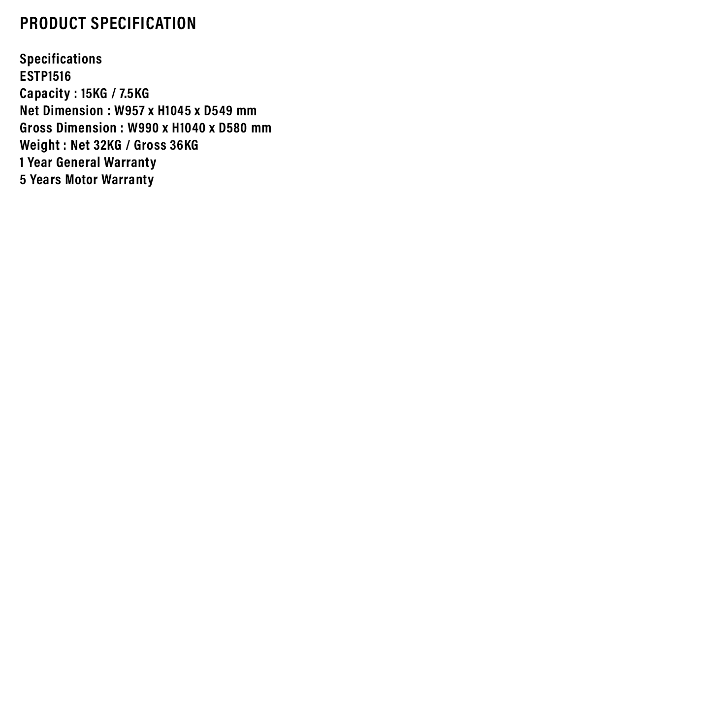 Sharp 15kg Semi-Auto Washing Machine (ESTP1516)