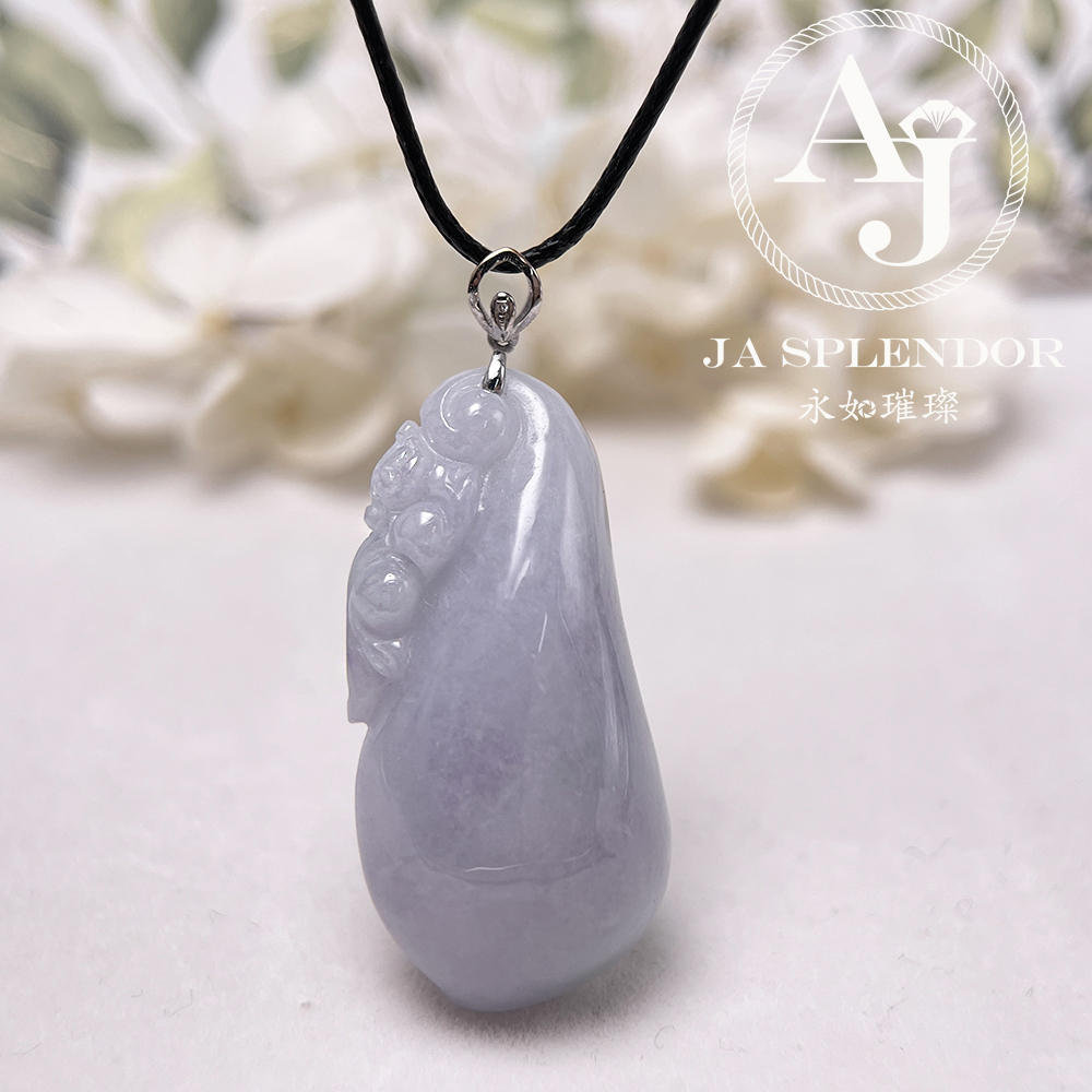 JNK-92 天然翡翠A玉 紫羅蘭玉靈猴獻壽萬壽果18K金吊墜