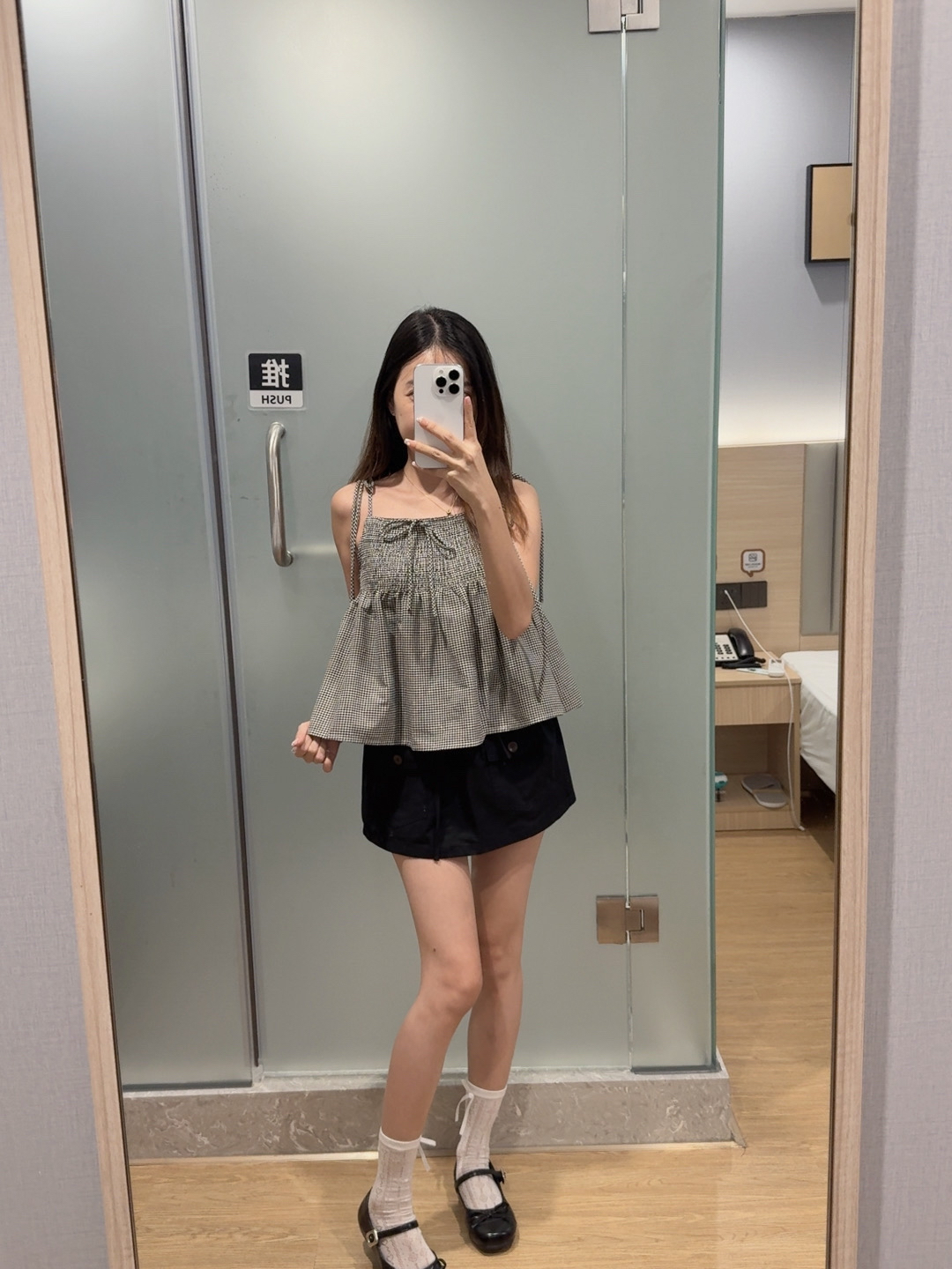 甜美风复古格纹娃娃衫背心上衣R3105