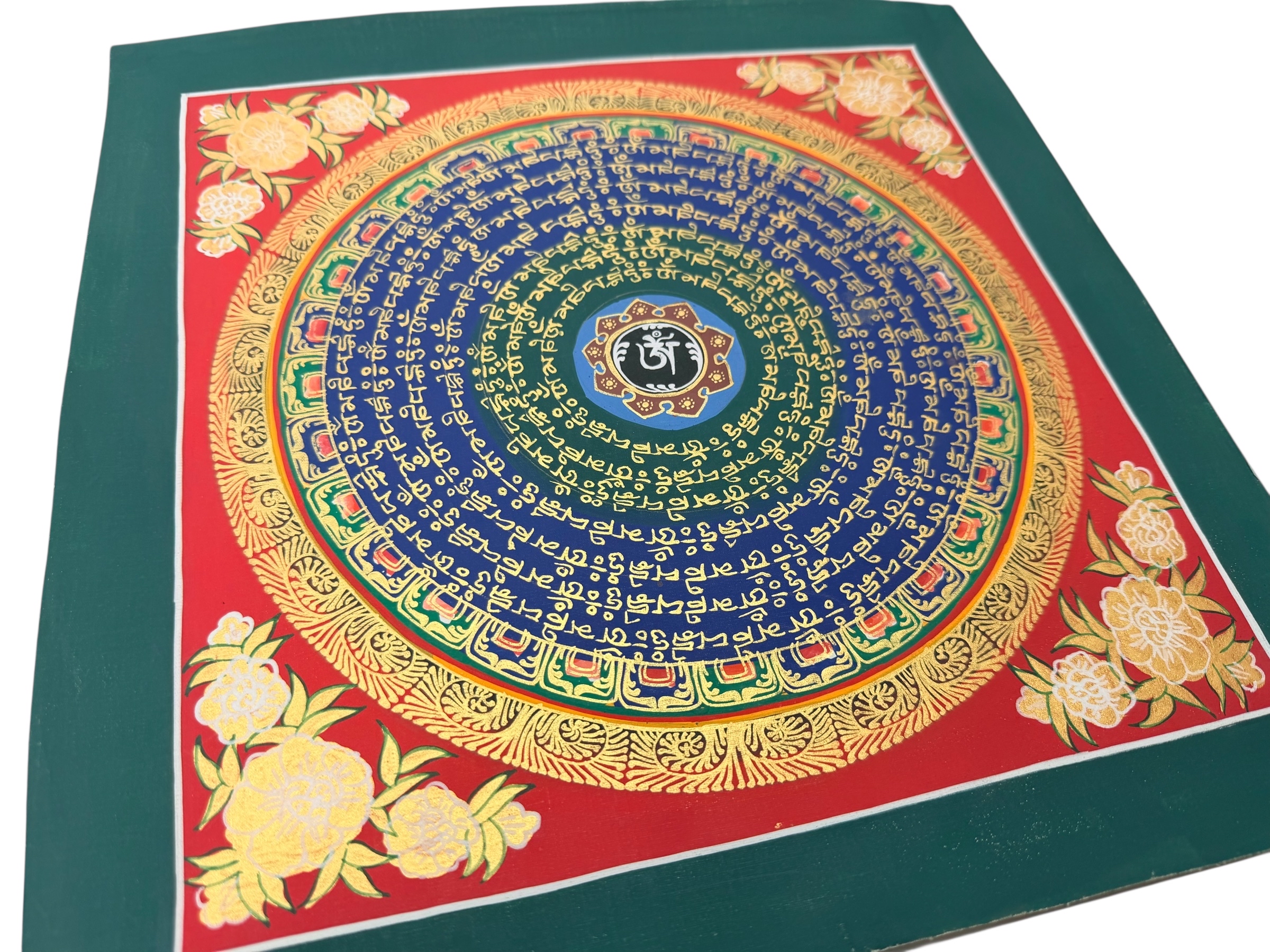 #18 尼泊爾三大廟加持手繪唐卡～OM 字，六字大明咒唐卡 ，約33m 外，內27.5