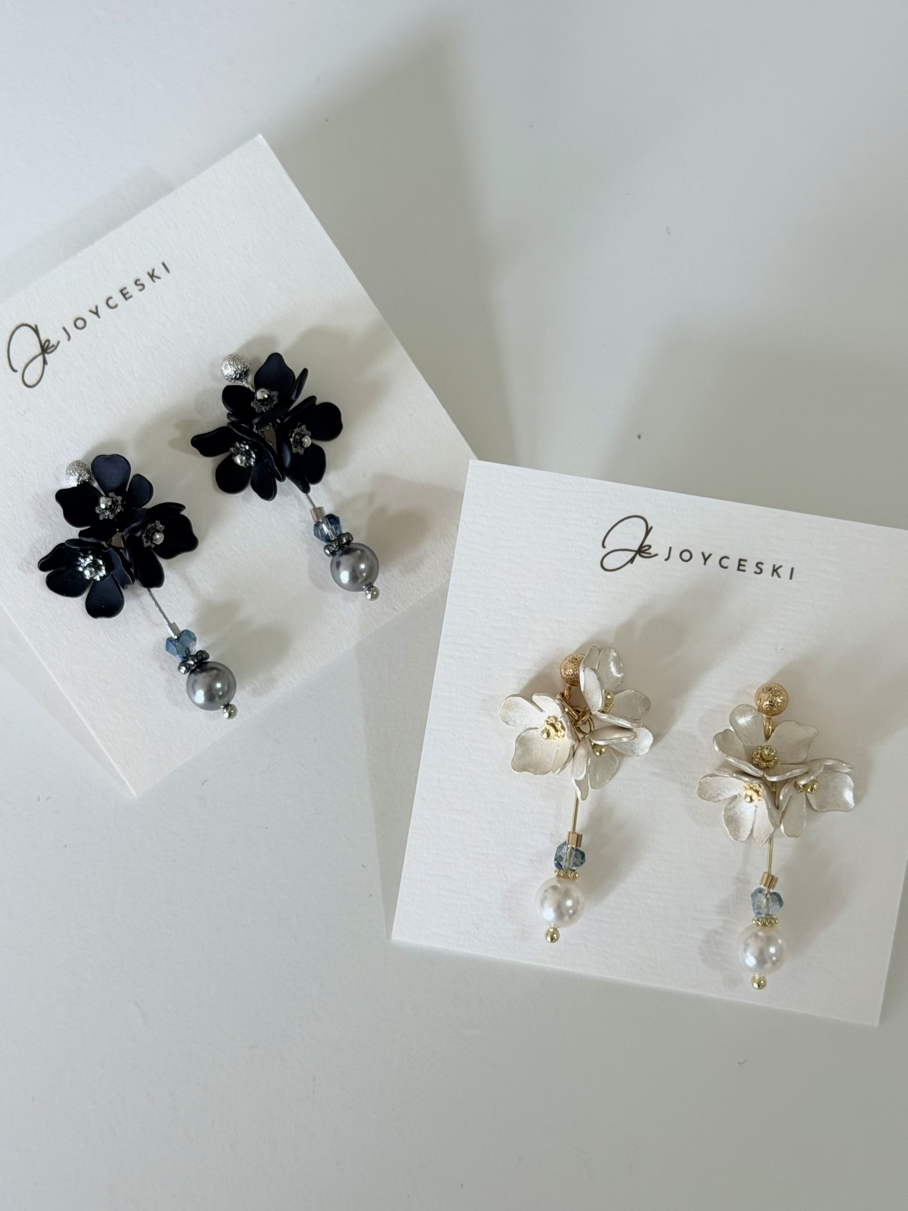 日本花語系列耳環/黑白小花朵款