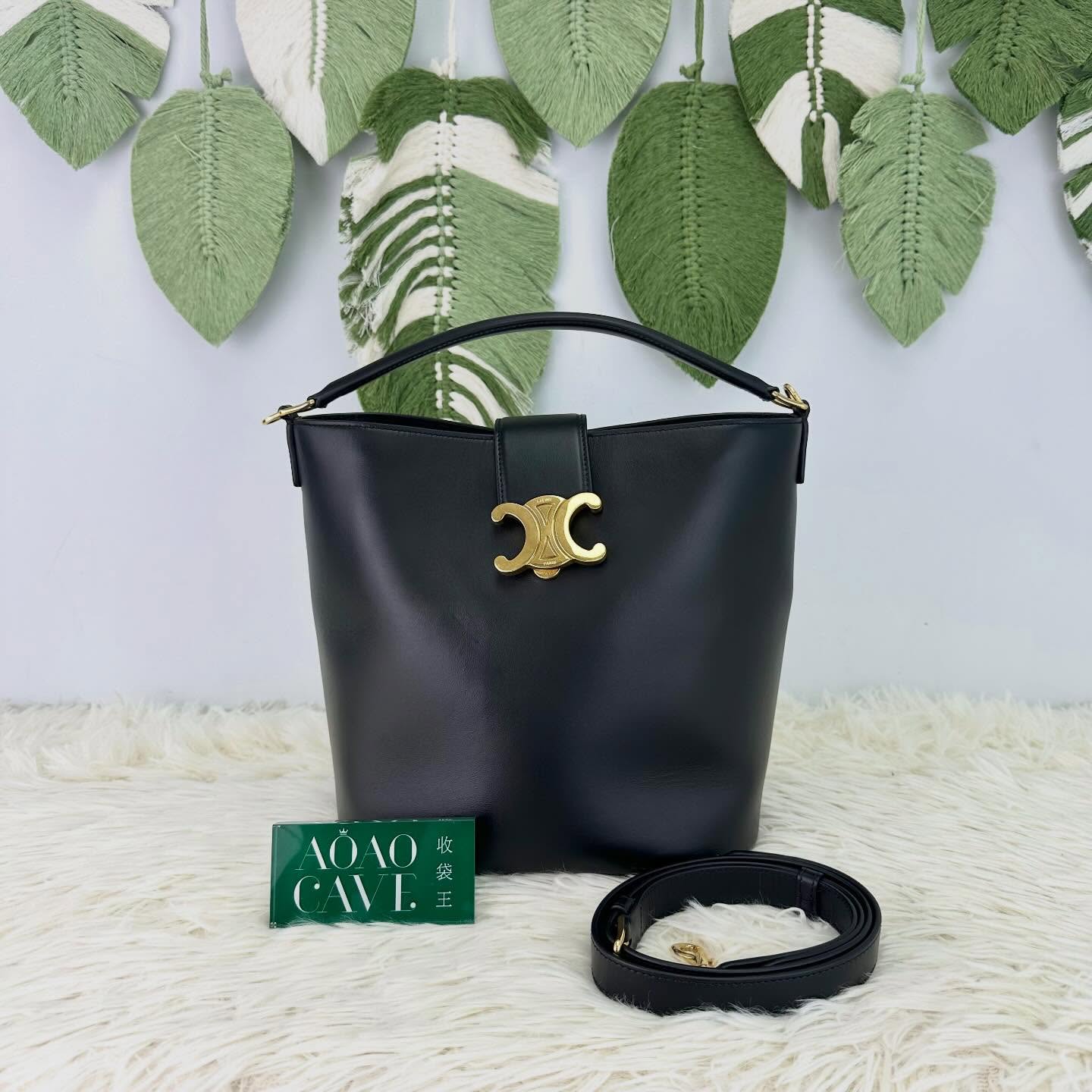 CELINE 🤍PRE OWNED LOUISE Medium Size 黑金水桶包 🖤