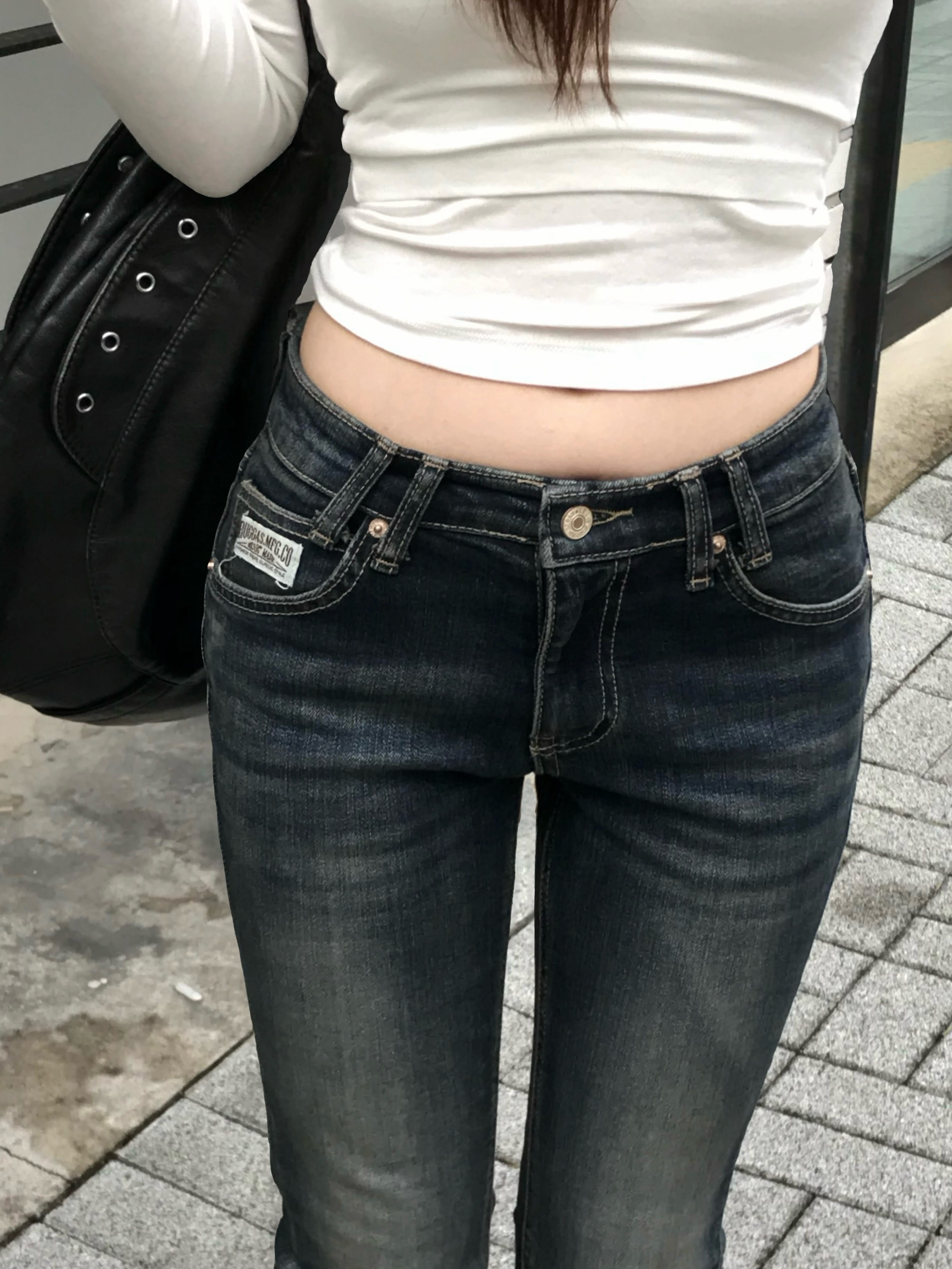Vintage Washed Low-Rise Flare Jeans