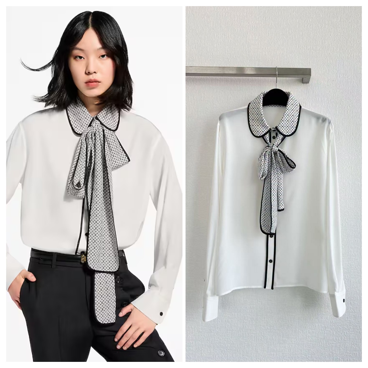 【頂級】LV Monogram Collar Blouse 絲帶領襯衫