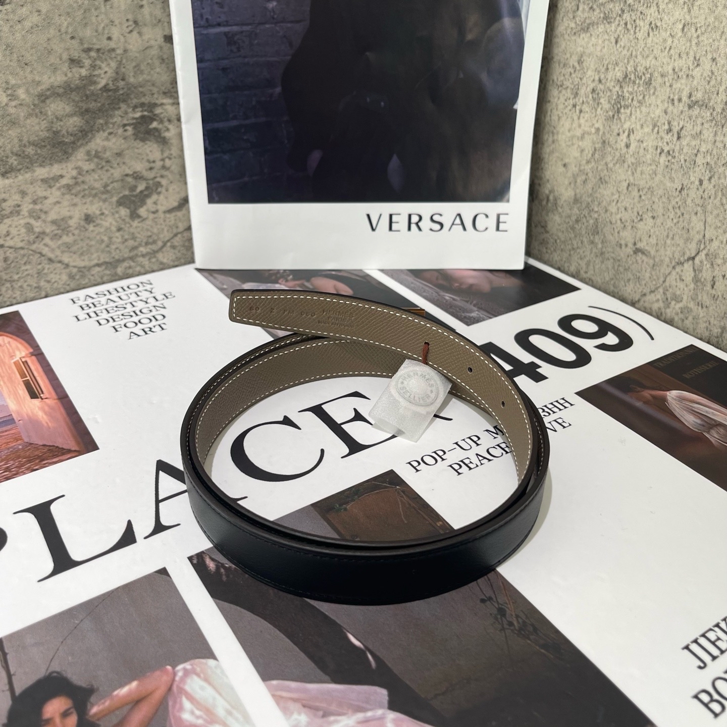 【預訂貨品】HERMES 80碼 Z刻雙面黑色拼大象灰 