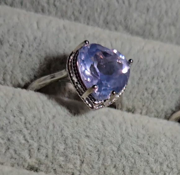 Lavender moon quartz heart ring in adjustable sterling silver (A) - RQ153