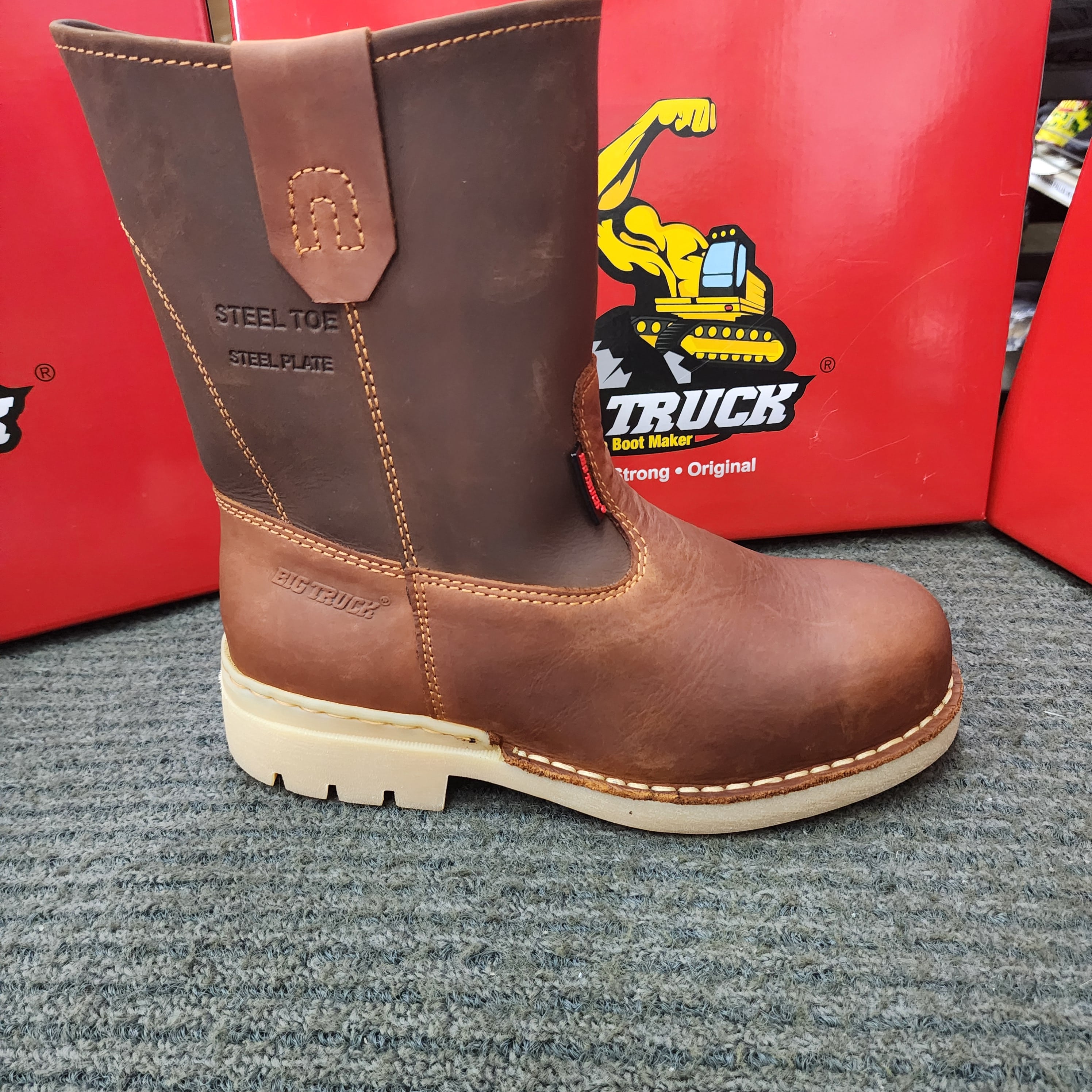 BIG TRUCK 8018 8033 8035 HONEY RUBBER SOLE SAFETY SHOES HIGH CUT ZIP LACE Leather Kasut Keselamatan