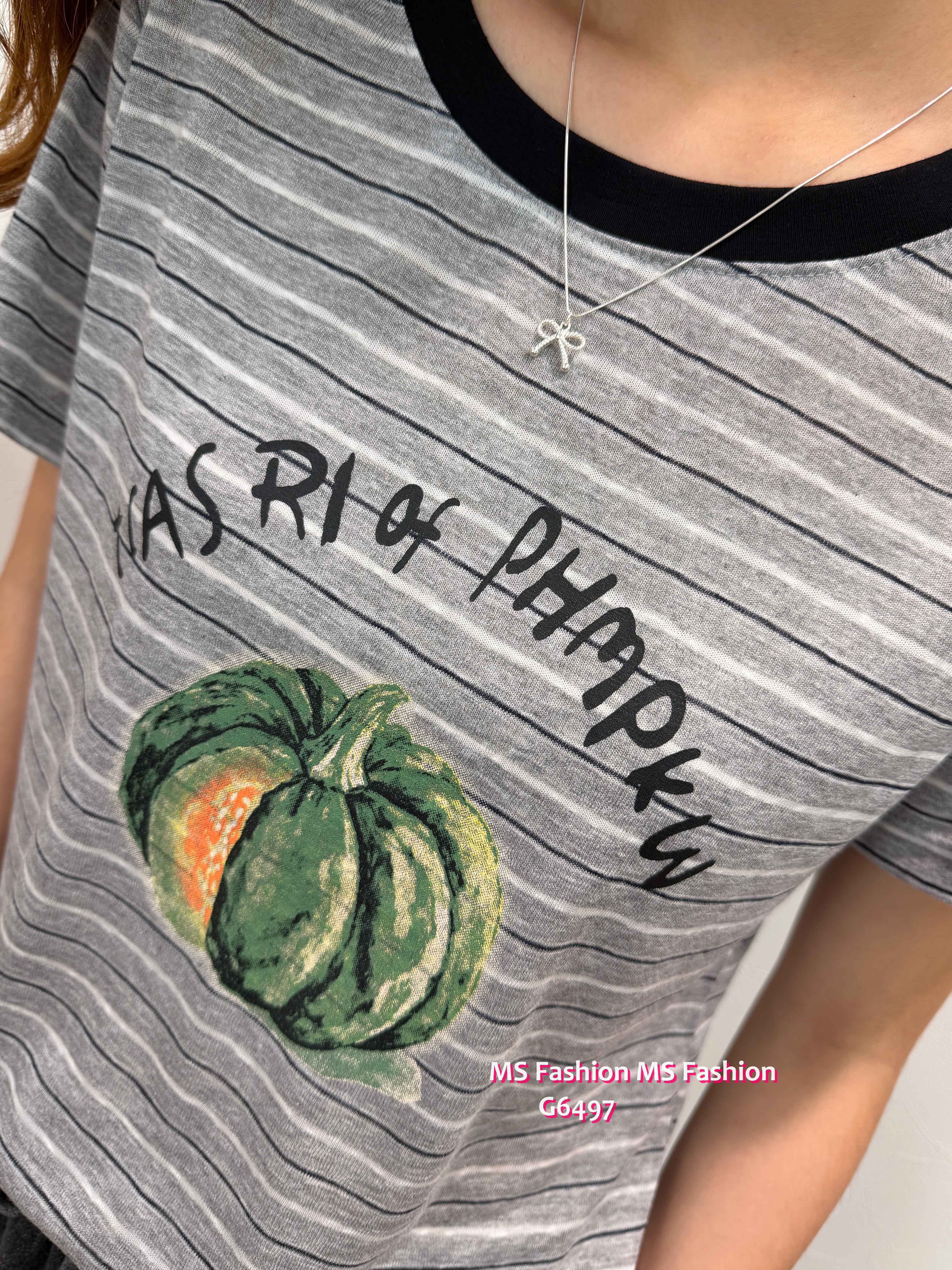 G6497 橫間南瓜print top