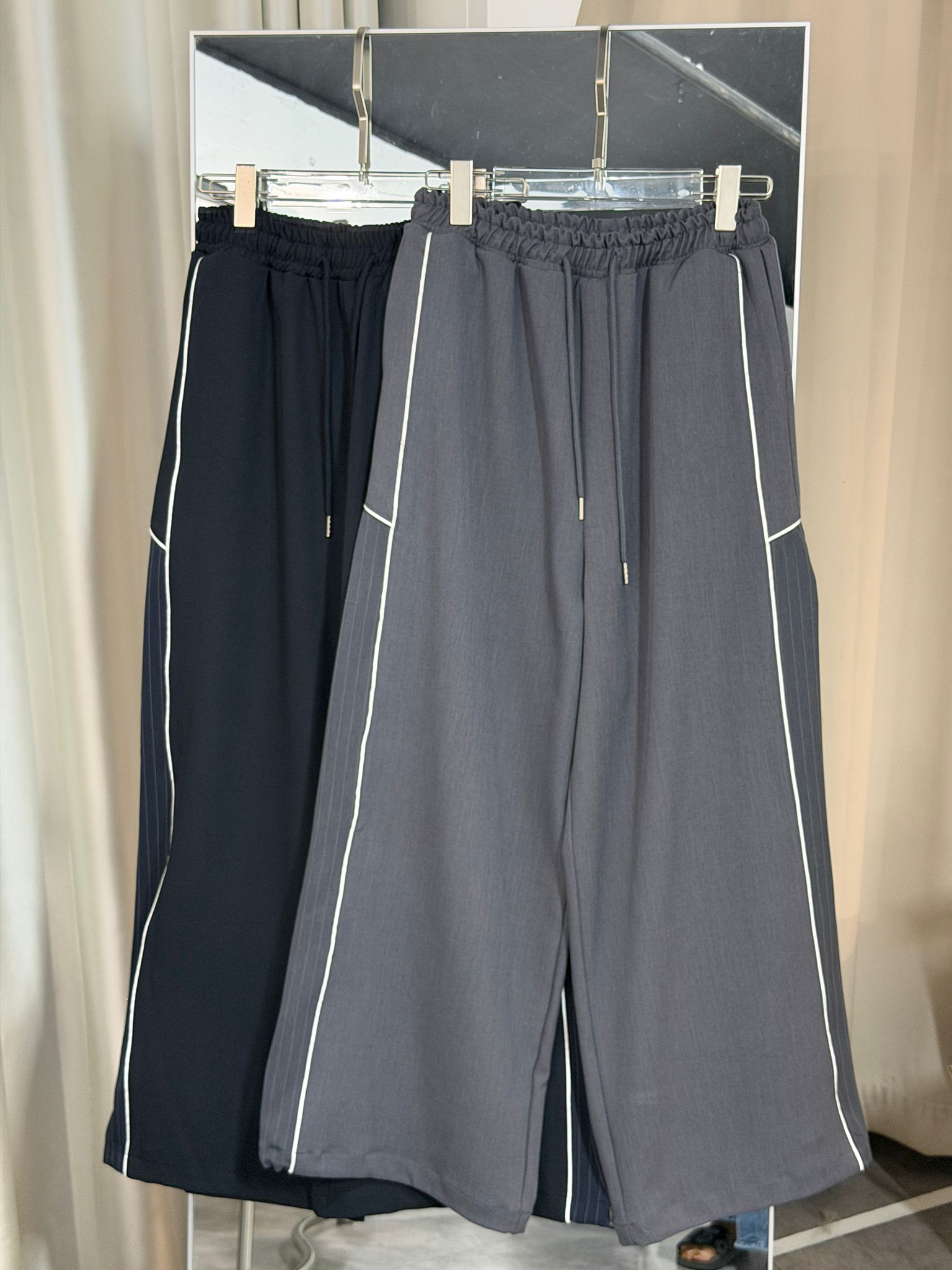 撞色條紋寬鬆休閒褲