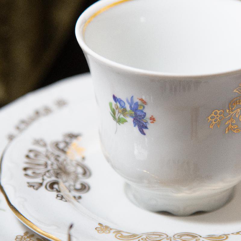 C.a. 1960s Bavarian Johann Seltmann Sophisticated Colour & Gold Gilt Floral Pattern Tea Set (CC052)