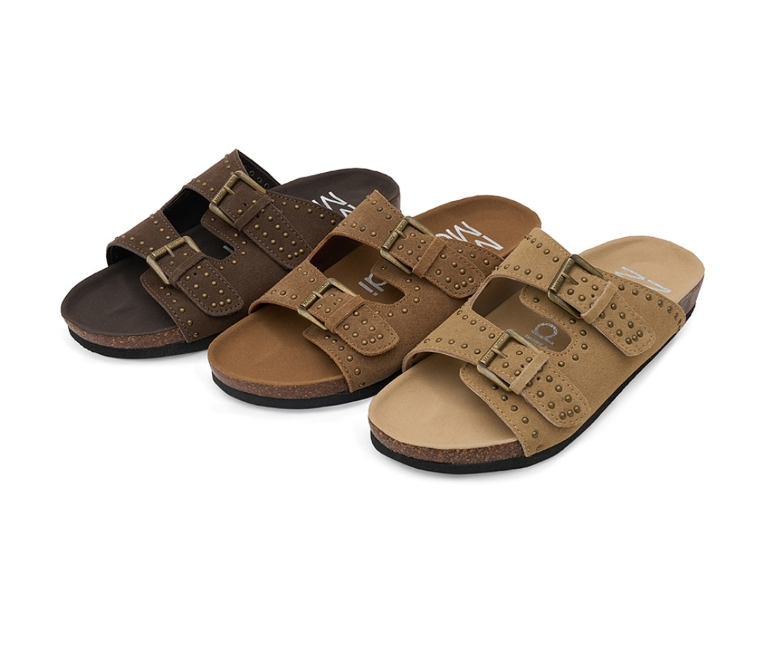 Mardi MercrediSuede Double Strap Buckle Stud Slides 🤎