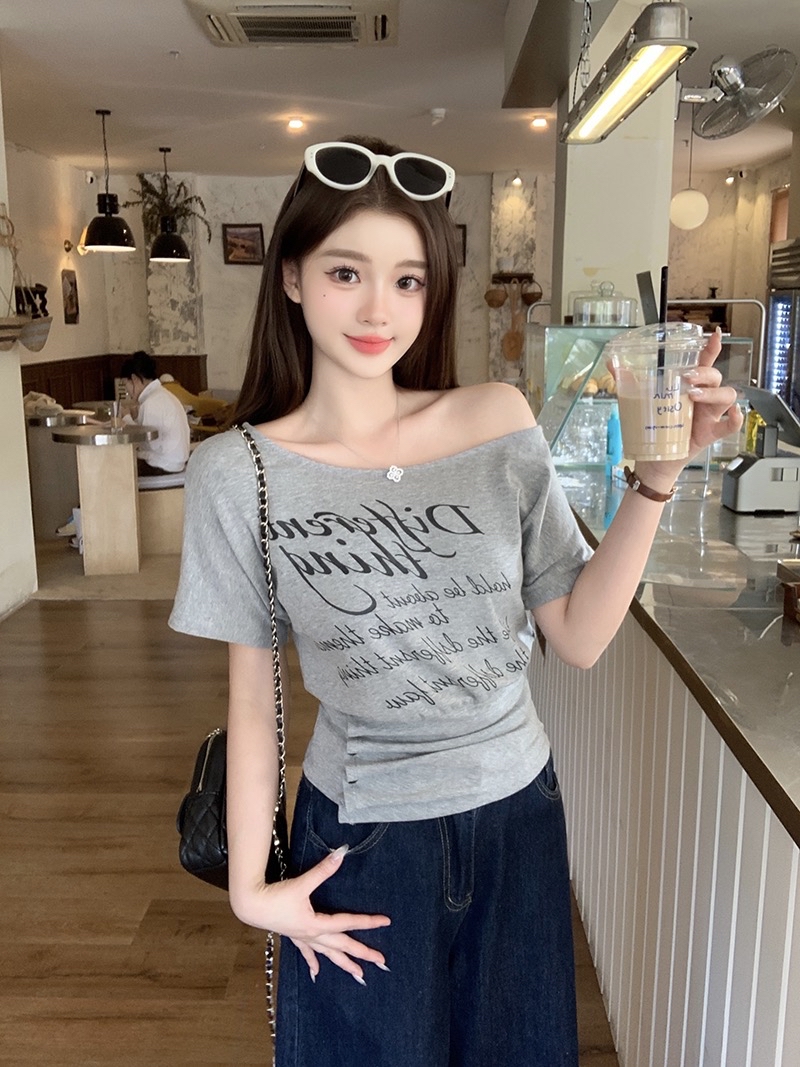 B336(23905) 美式时尚甜酷风斜领DIFFERENT排钮褶皱腰设计感3色上衣 