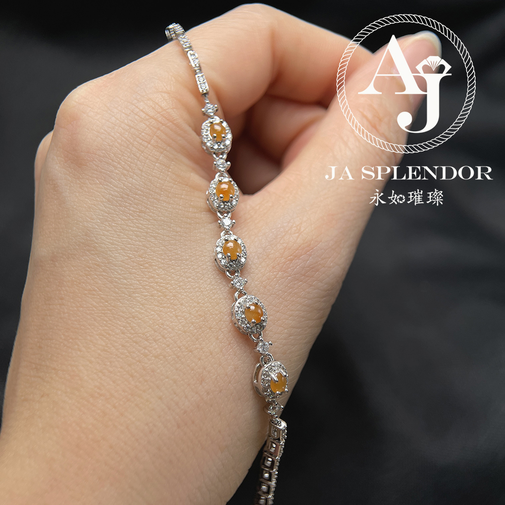 JBS-19 天然翡翠A 玉 冰種黃翡蛋面純銀手鏈