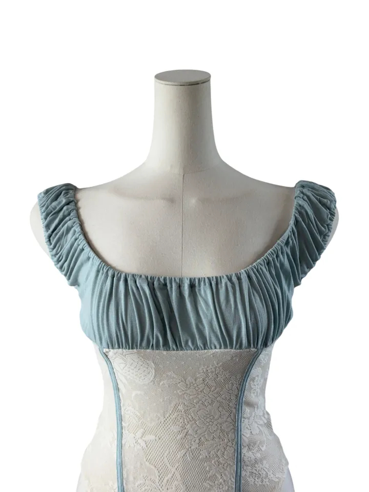 Ruched Sheer Lace Panel Corset Top