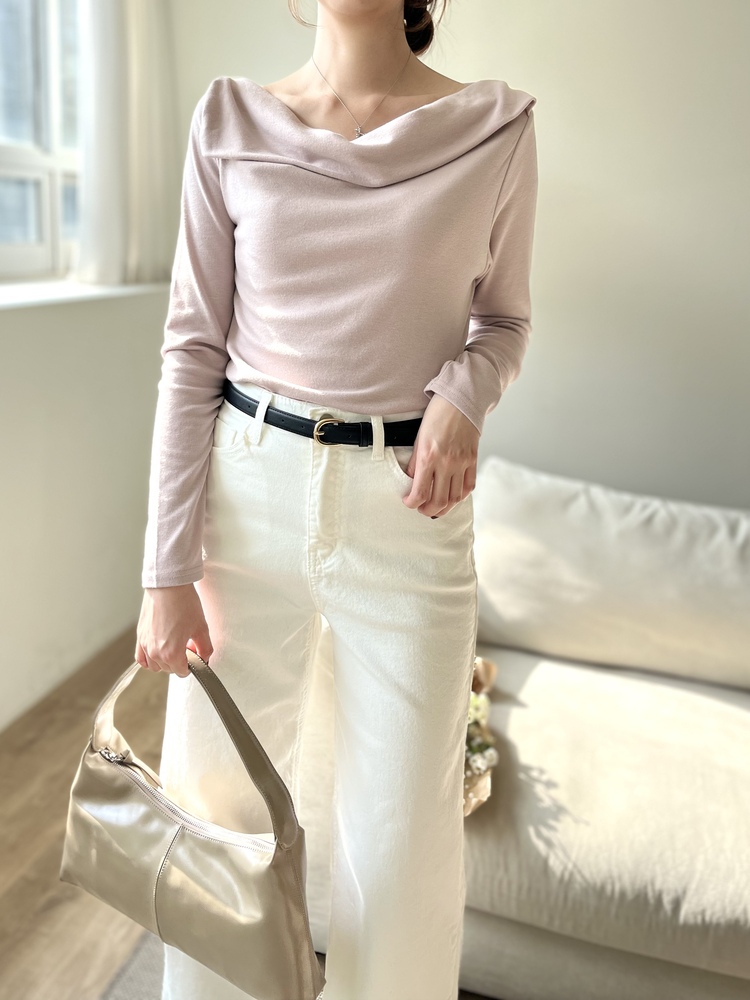 Muse Off Shoulder Drape Top (Dusty Pink)