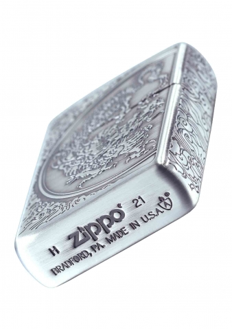 Zippo 日版 ZBT-3-33C / ZA-3-33C Aromr®祥龍盤云幸運龍-仿古銀(加厚版) （拉絲鍍銅） 防風打火機