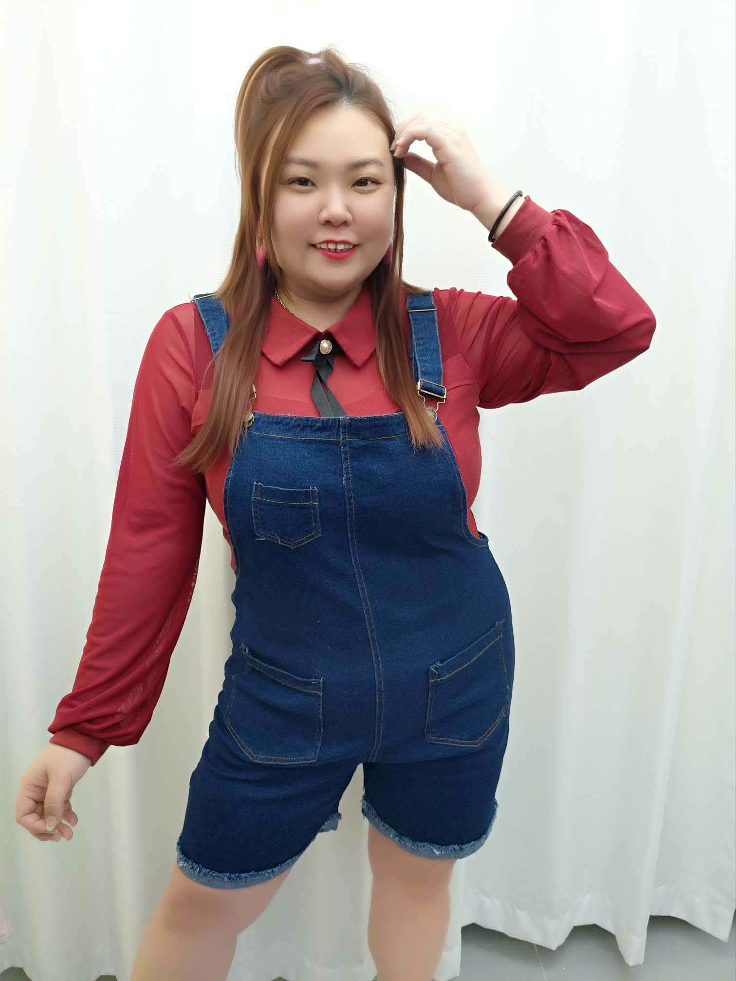 DDA03 TW#1073 吊带牛仔口袋短裤