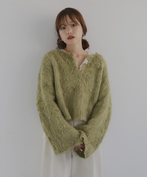 慵懶感 V領長毛針織衫【JT017】