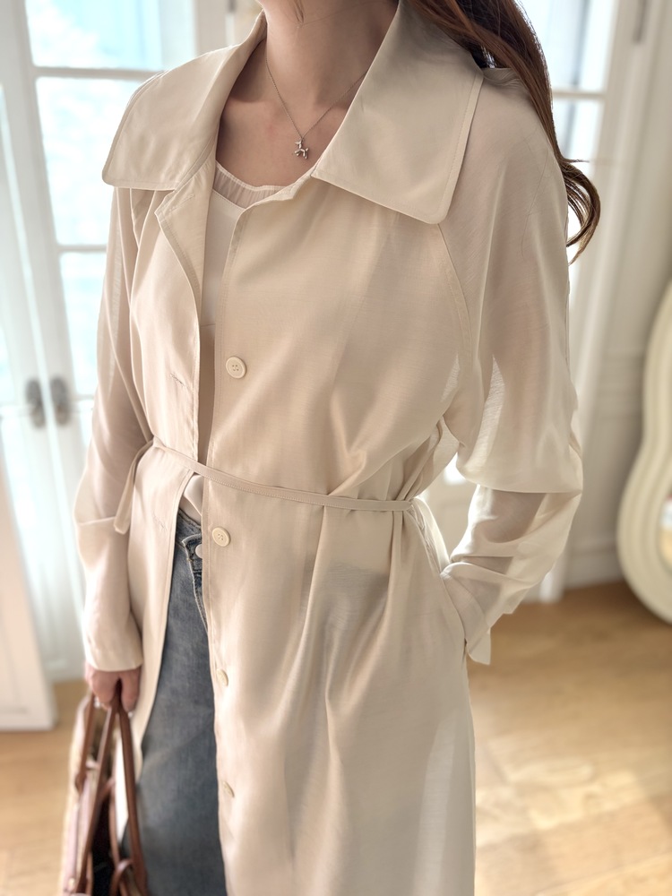 Silky Belted Trench Coat (Ivory)