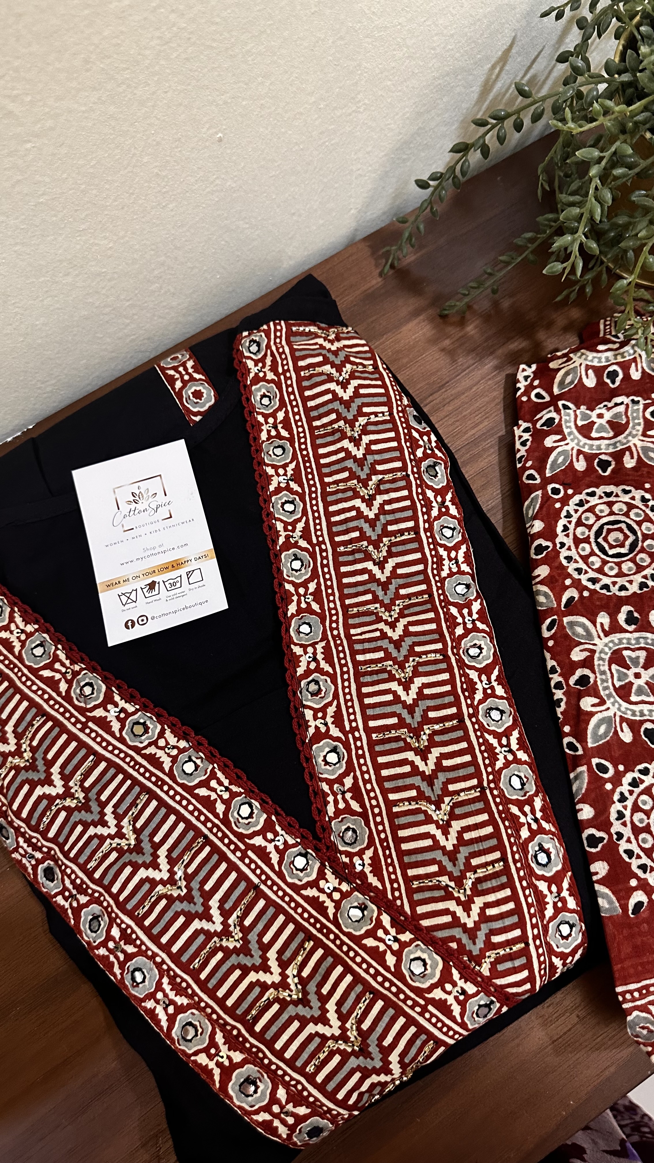 Black and deep red cotton Kurta set
