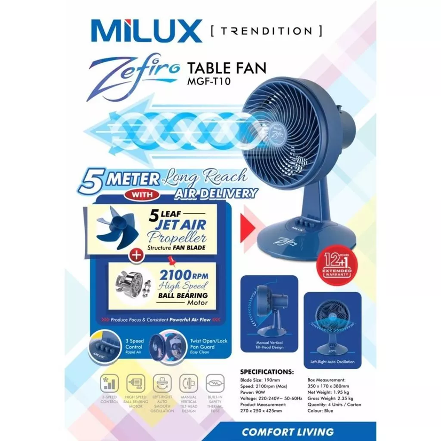 Milux 7" 90W Gale Table Fan (MGF-T10)