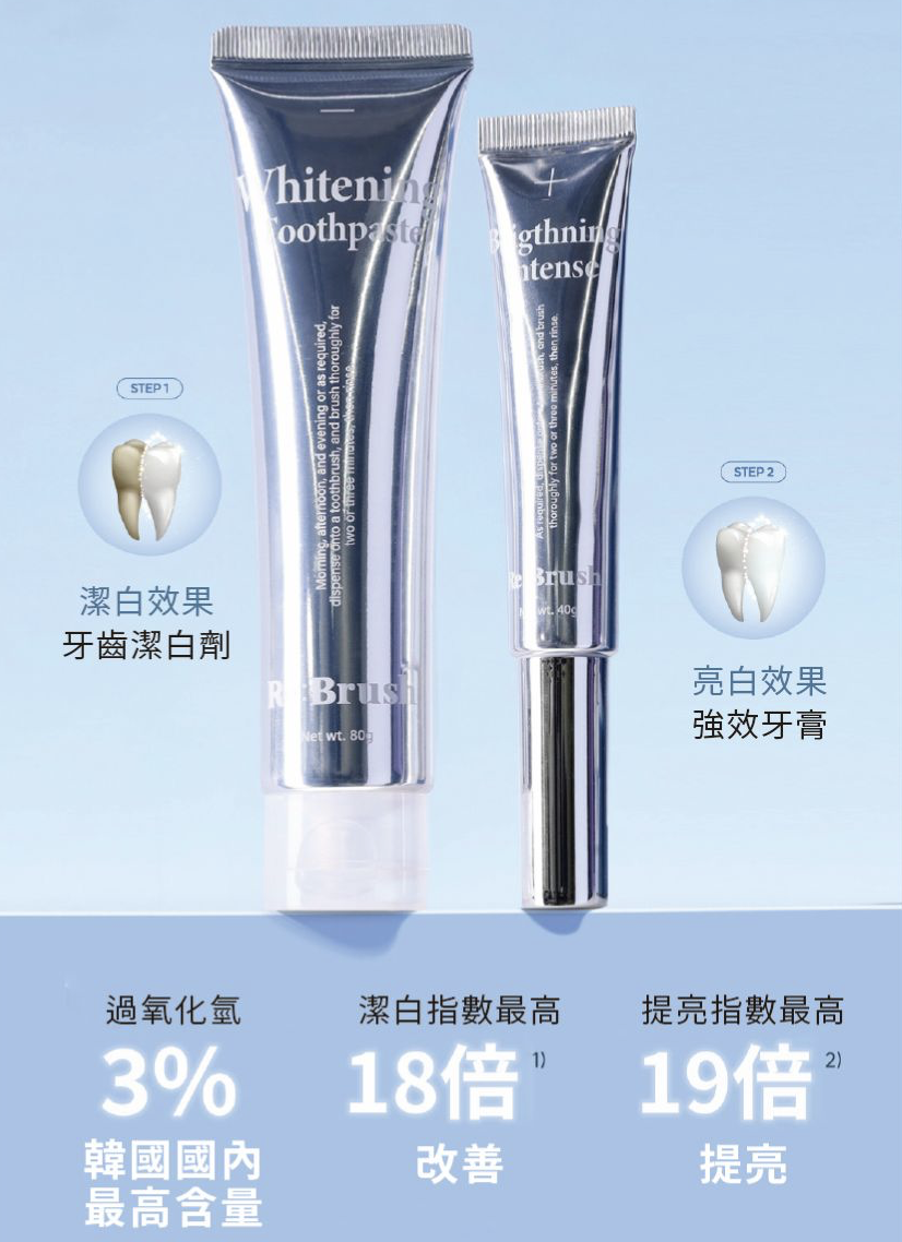 韓國 Re:Brush 美白光澤牙膏 + 精華劑 套裝｜ReBrush Teeth Whitening Toothpaste Brightening Intense