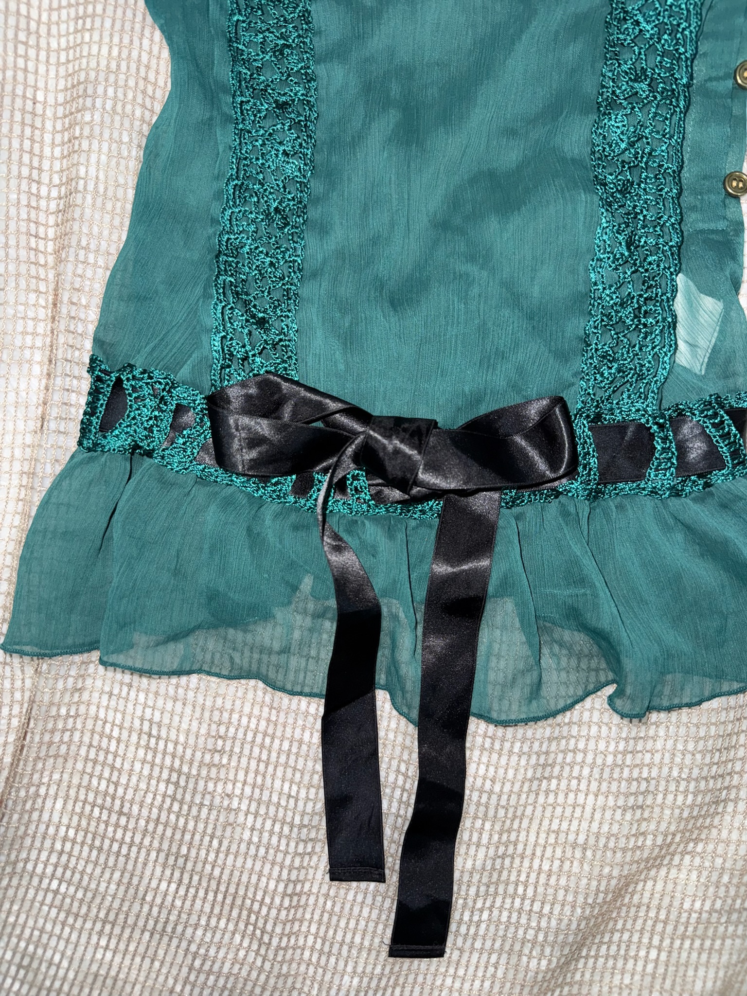 Vintage Emerald Corset Satin Ribbon Bow Top 