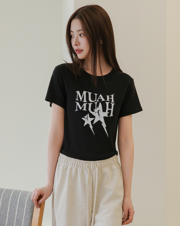 MuahMuah LIGHTNING CROP HALF T-SHIRT