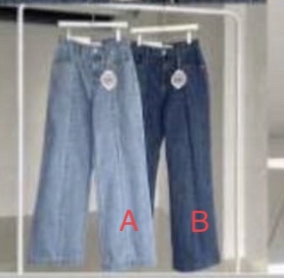 直筒拼接牛仔褲#ff2785