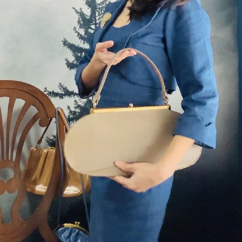 **Damaged Vintage 1950-60s CORET Taupe Colour Oval Shape Structural Handbag -Fair Condition (MT744)