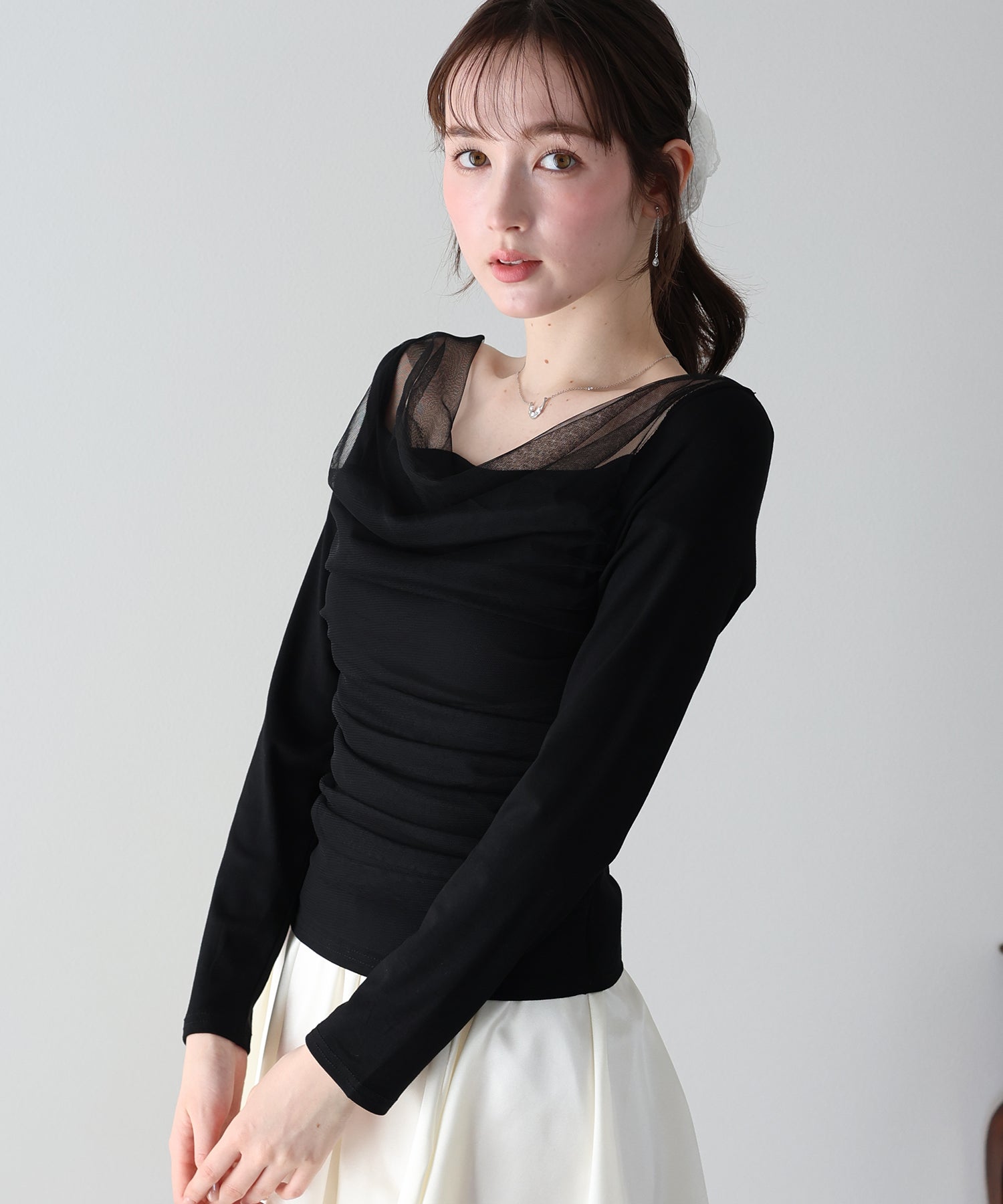 <JP> 精緻感～薄紗垂感柔軟Top * 2色入 <預購>
