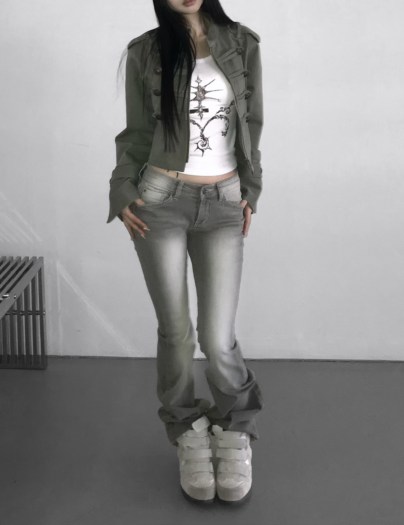 Vintage Zip Front Cropped Jacket