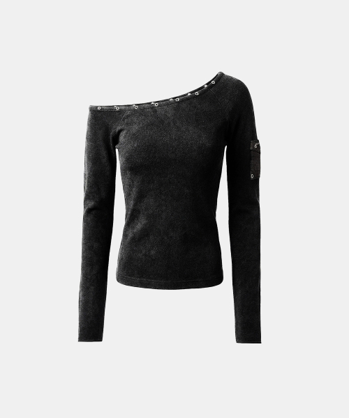 Viper Cotton Rib Asymmetric Top - Black