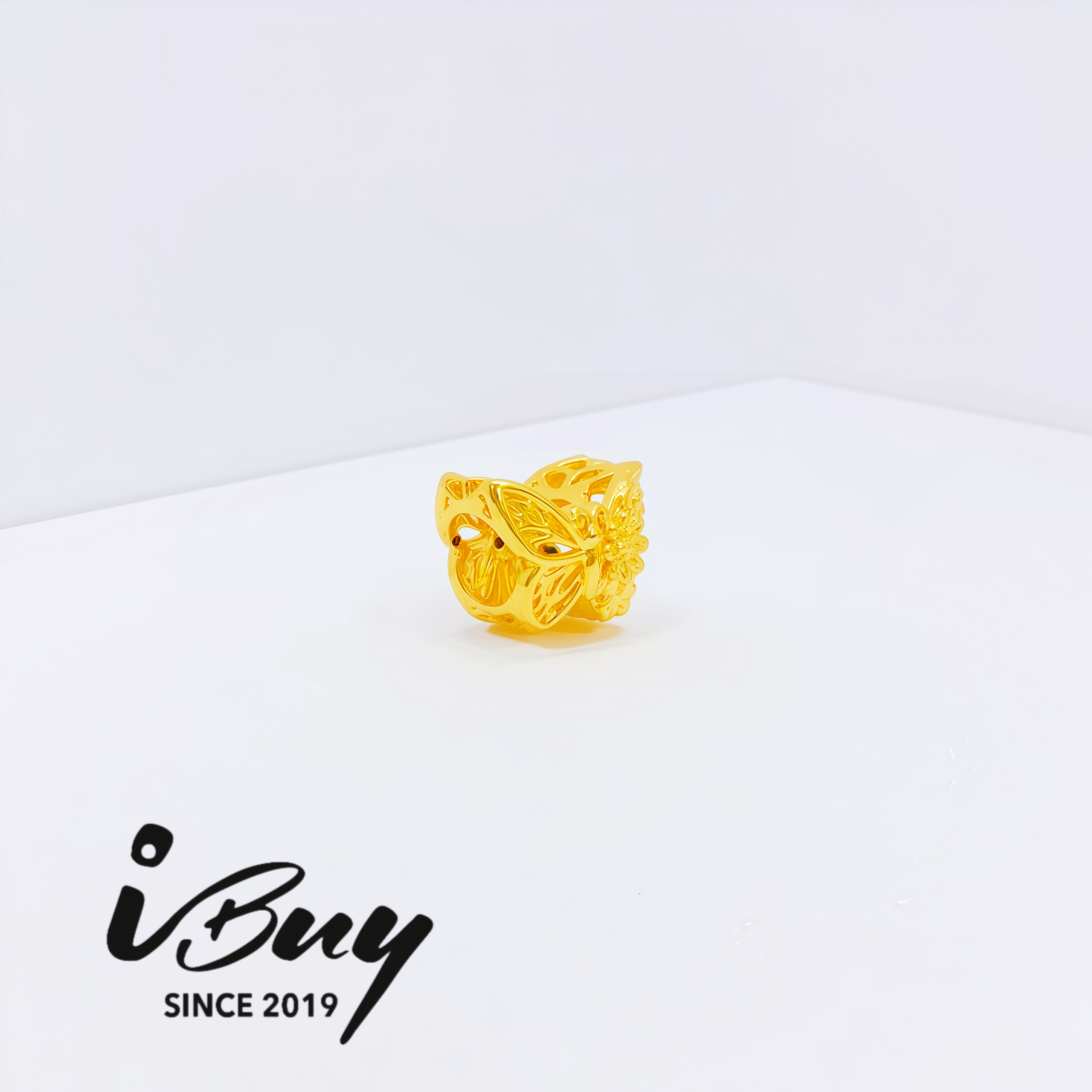 916 HARD GOLD BLOSSON BUTTERFLY CHARM BEAD 916 硬金 繁花蝴蝶串咀