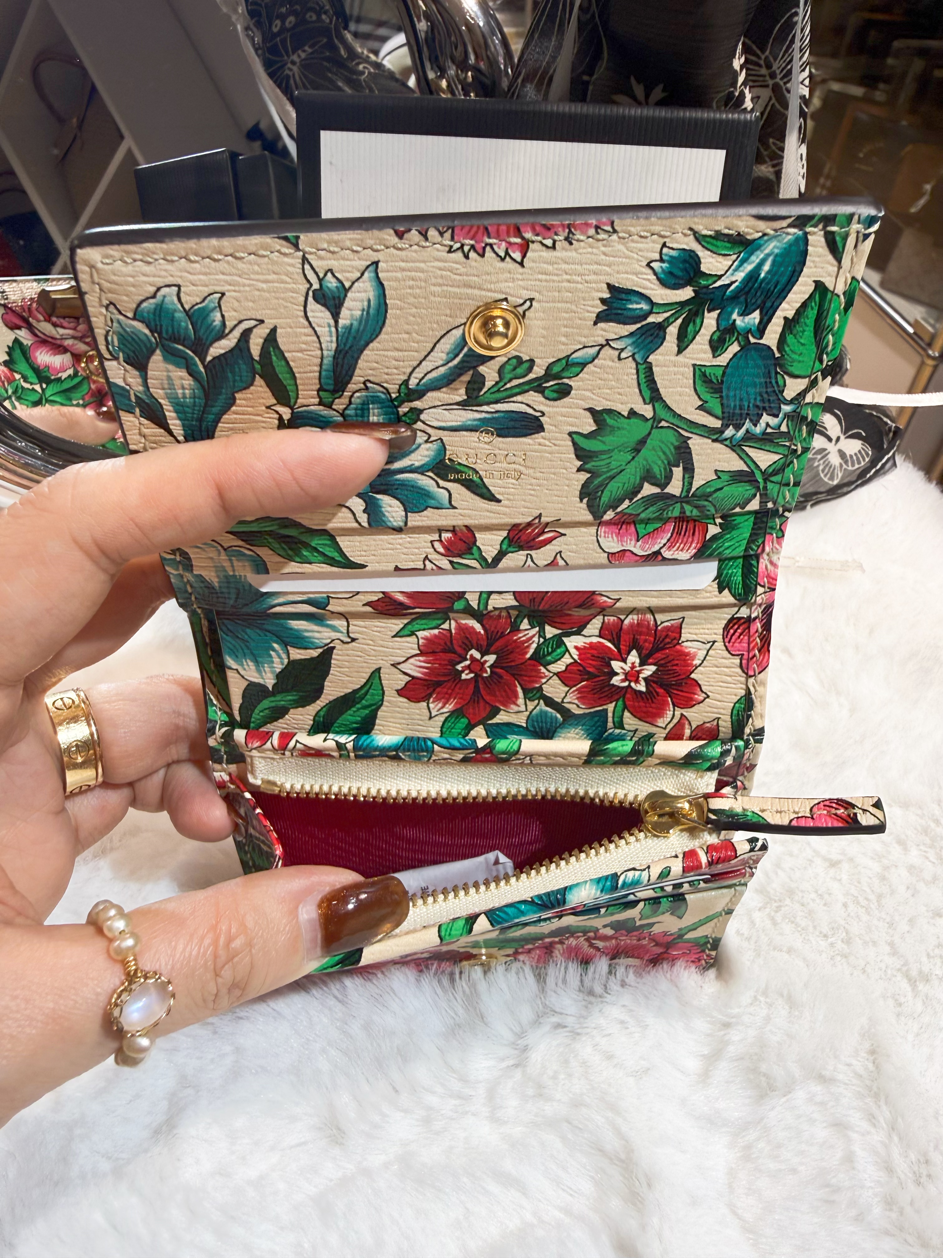 Gucci mini wallet floral/beige