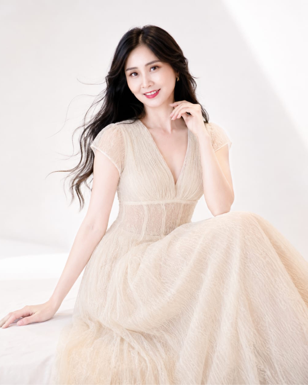 5133 Anastasia Deep V Mesh A-Line Maxi Dress