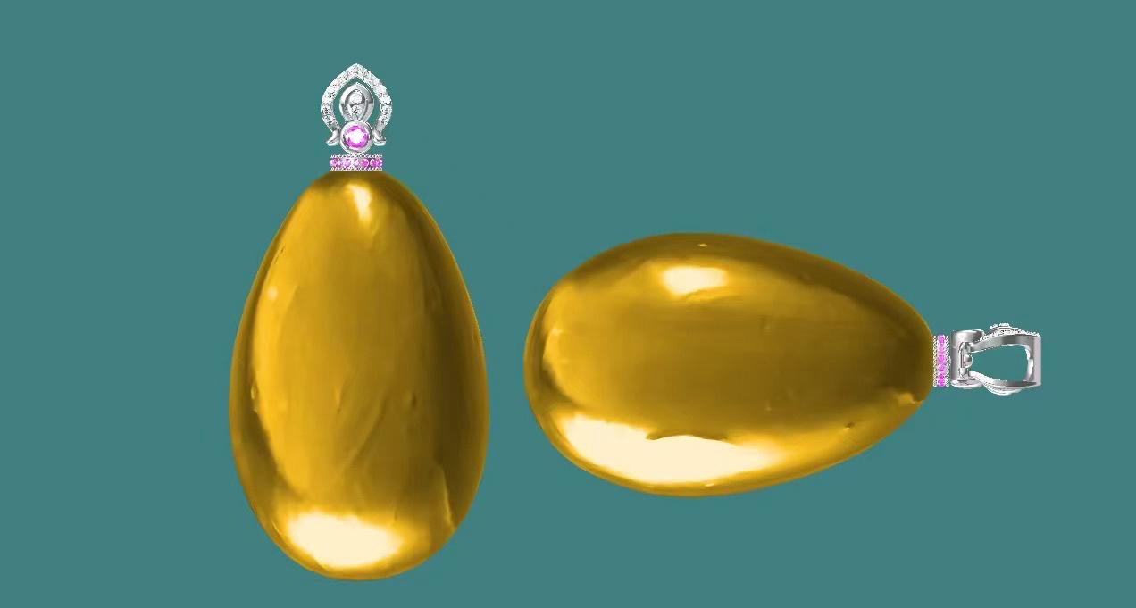 18K白金鑲天然鑽石配金絞白花蜜蠟水滴吊墜 