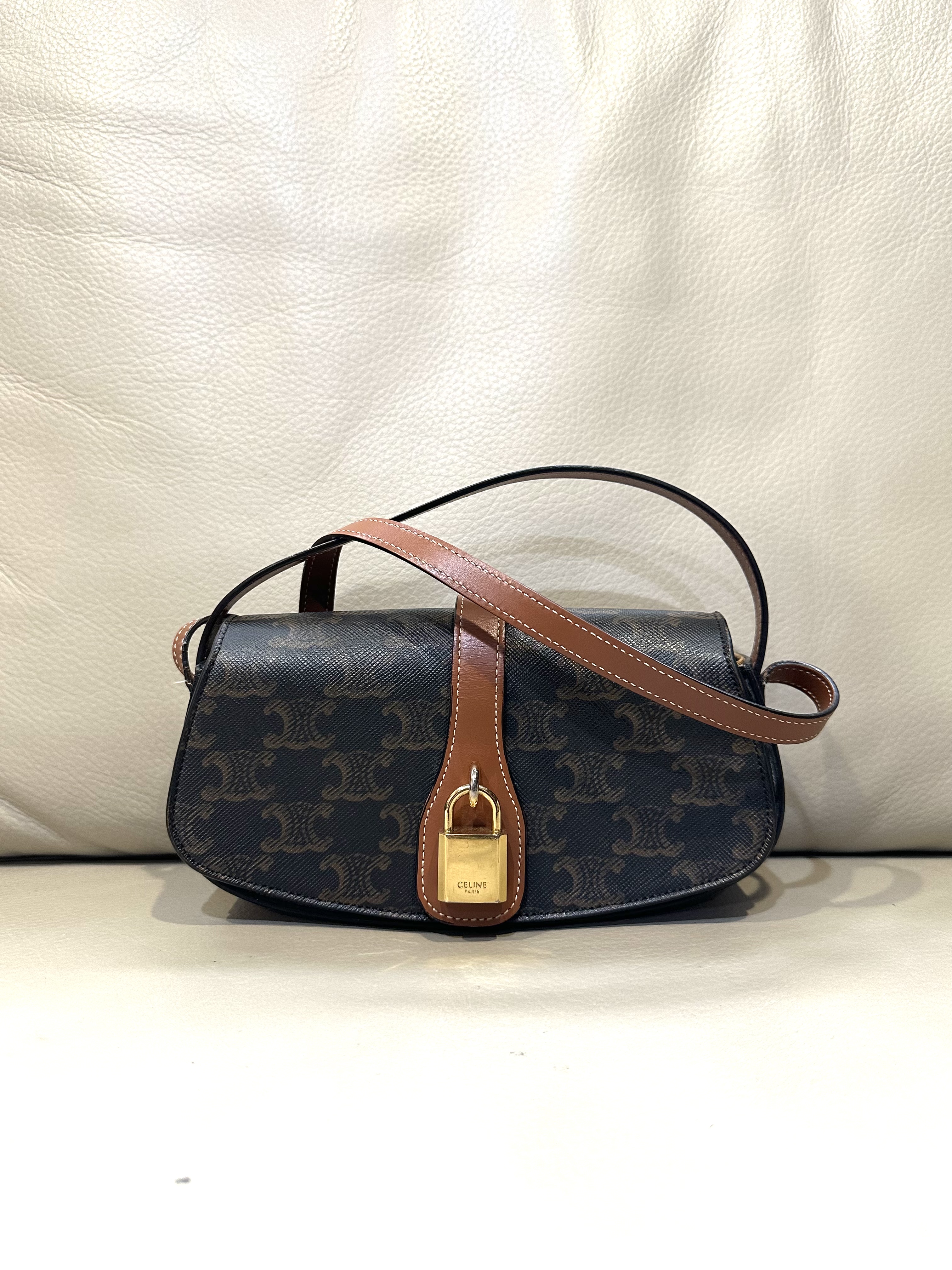 Pre-owned Celine Triomphe Canvas Clutch on Strap Tabou / Product Code: 26040503