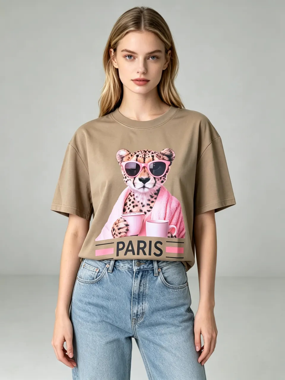 ［訂購］M021 Pink Robe Cheetah Coffee Tee
