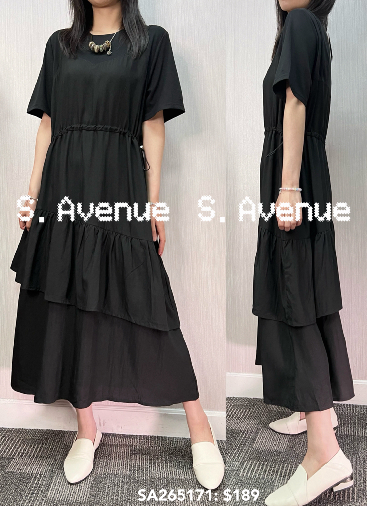 SA265171: 短袖吊帶V領束腰假兩件op