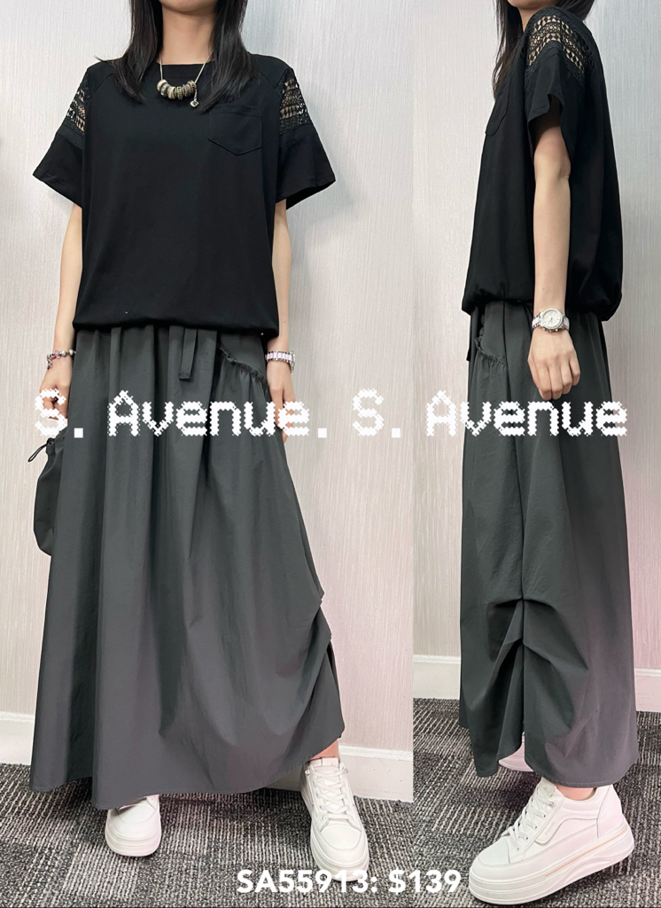 SA55913: 短袖袖勾花單袋束腳tee