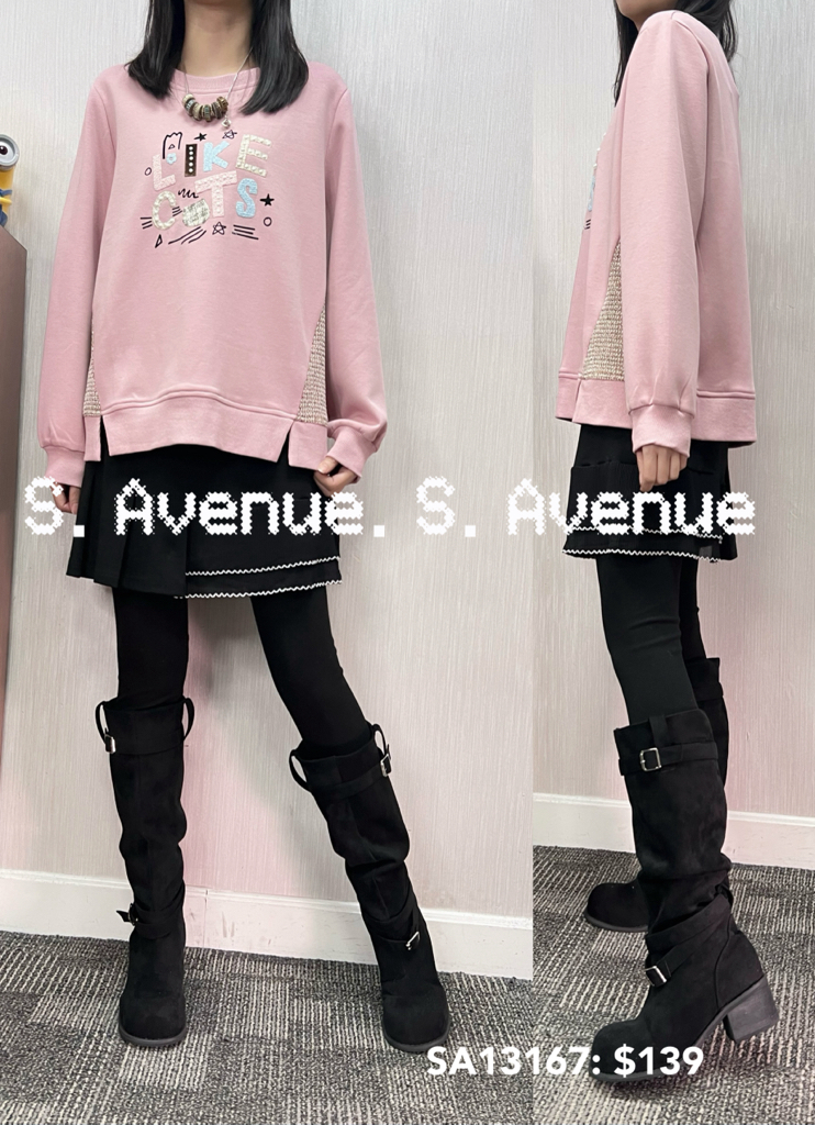 SA13167: 長袖Like cats側拼在下開叉衞衣