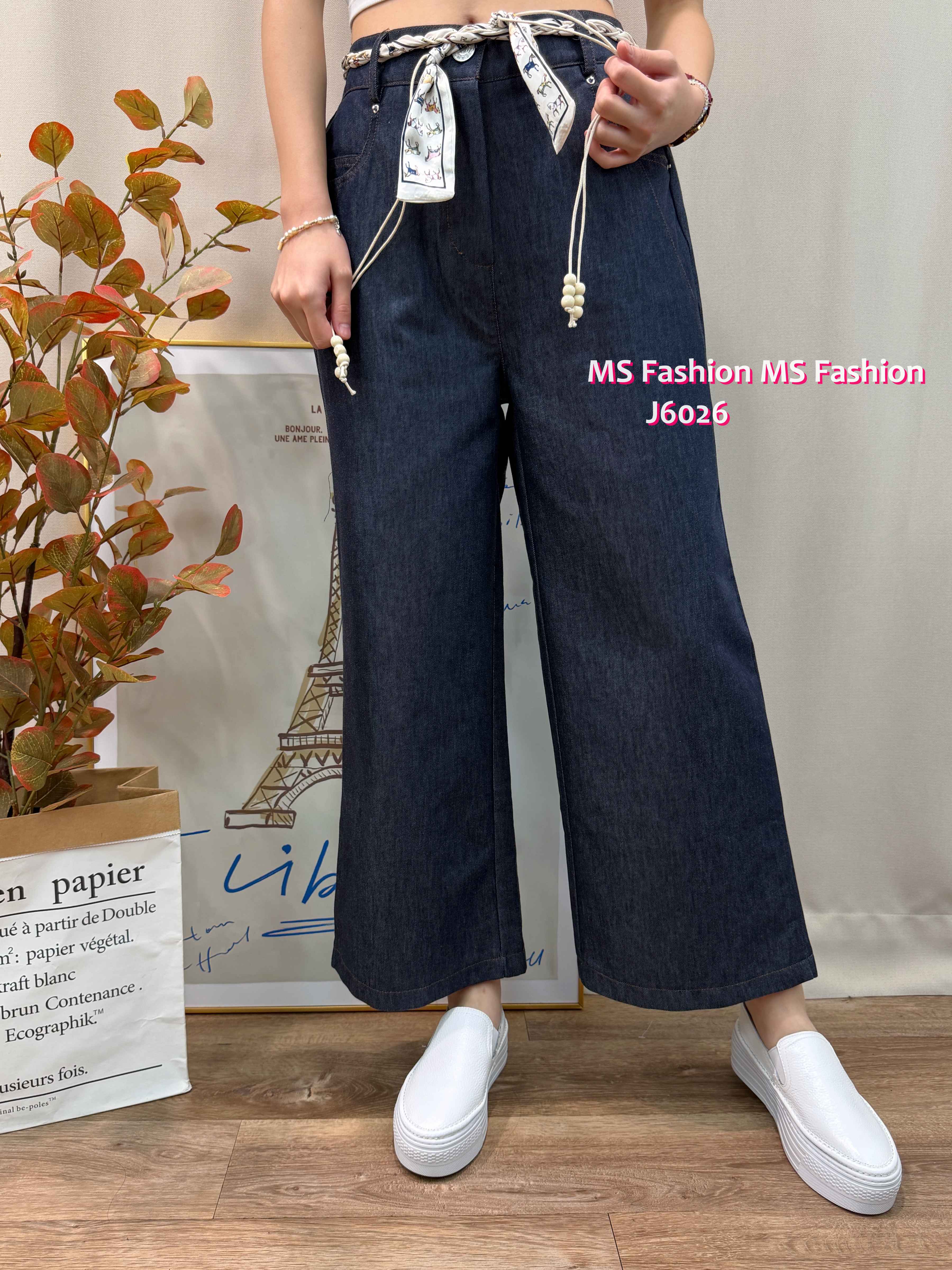 J6026 韓國🇰🇷花布腰帶闊筒褲