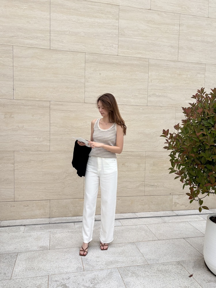 Linen Striped Tank Top (Oat)